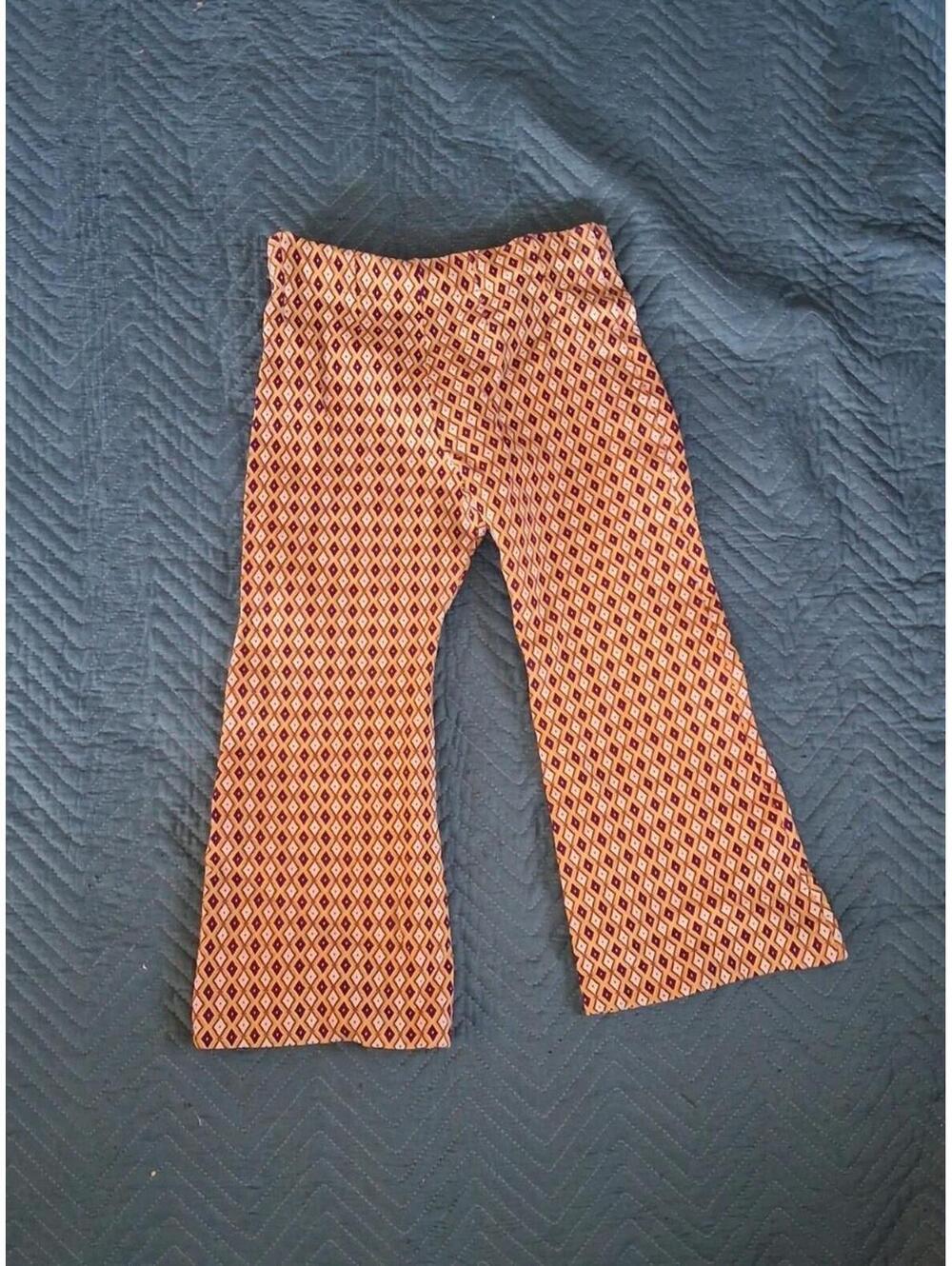 1970s Vintage Flared Capri Pants Retro Disco Hippy Pants Size 14 Nylon Juniors